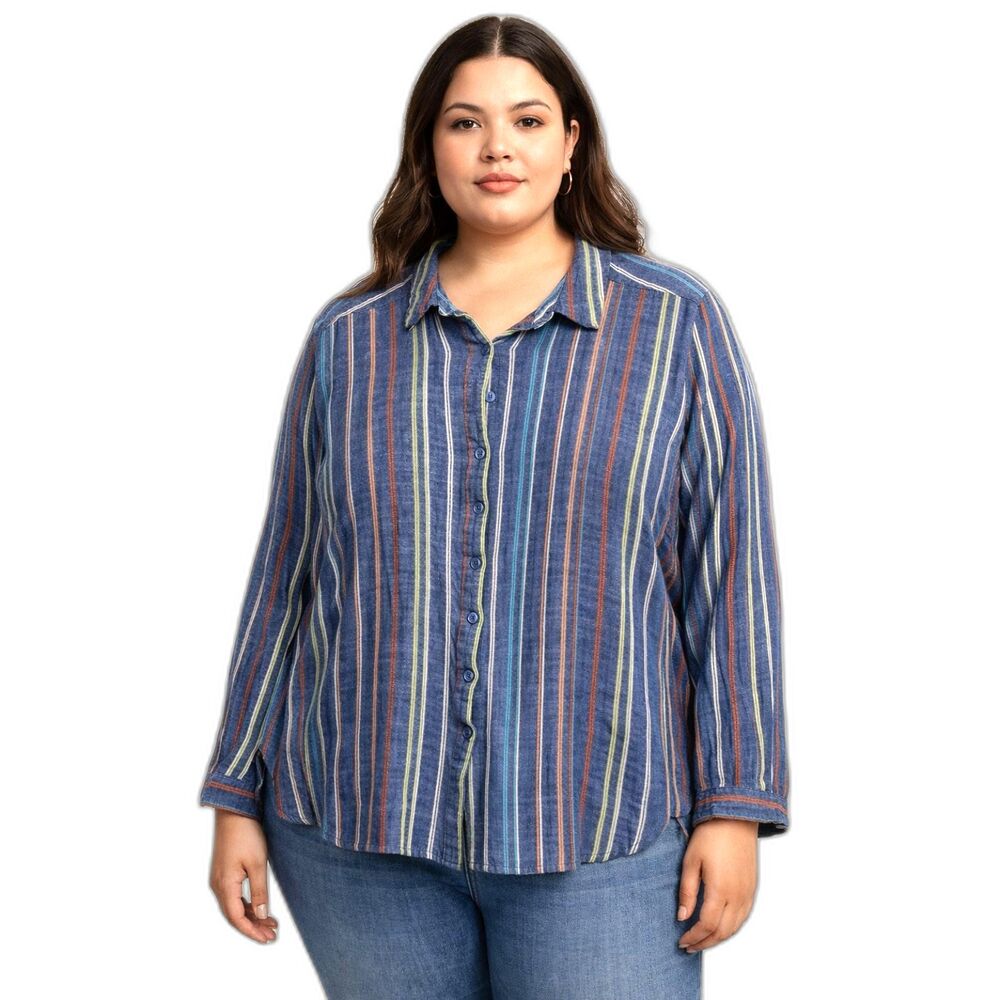 Fred David Woman Multicolor Button Up Size 2X Rainbow Artsy 100% Rayon